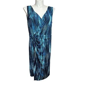 Tahari Women's V-Neck Sleeveless Wrap Blue and Black Geometric Dress